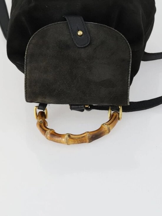 GUCCI Bamboo Backpack Leather Black Gold 003 2058 0030 Auth 156416